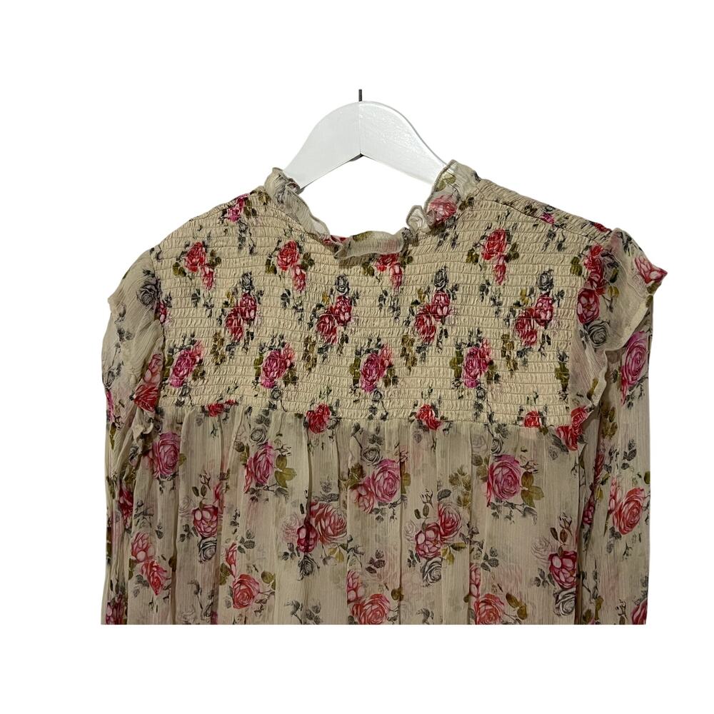 Sundance Small Amelia Floral Sheer Blouse Bohemian Ruffled Sleeves Button-up - Picture 7 of 13